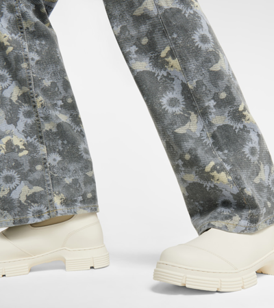Ganni Floral-print High-rise Bootcut Jeans In Brunnera Blue