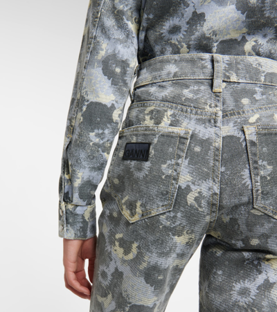 Ganni Floral-print High-rise Bootcut Jeans In Brunnera Blue
