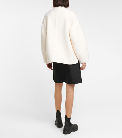 Shop Ganni Bouclé Wool-blend Jacket In Egret