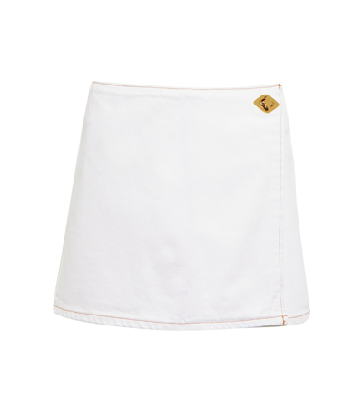 Shop Ganni Denim Miniskirt In Bright White