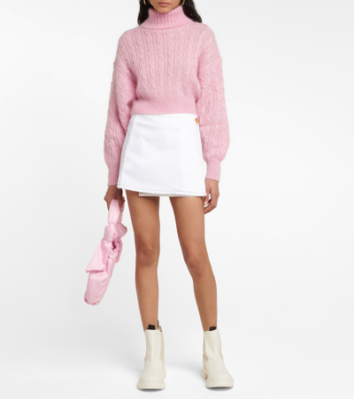 Ganni Denim Miniskirt In Bright White