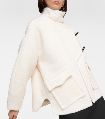 Shop Ganni Bouclé Wool-blend Jacket In Egret