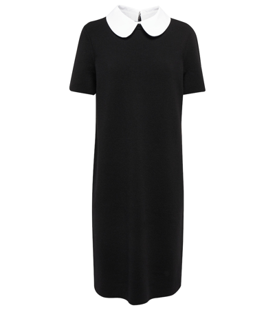 Shop Tory Burch Round Collar Wool-blend Midi Dress In Black