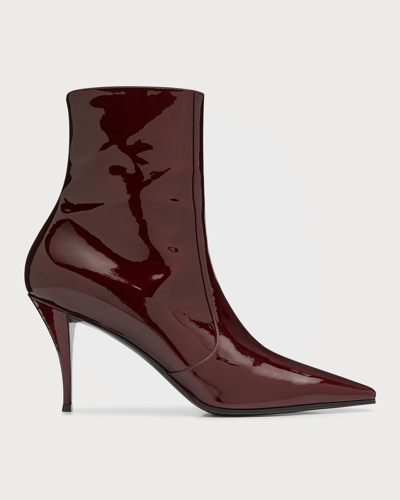 Shop Saint Laurent Men's Violet 90 Glossy Leather Zip Ankle Boots In Red