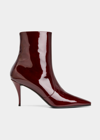 Shop Saint Laurent Men's Violet 90 Glossy Leather Zip Ankle Boots In Red