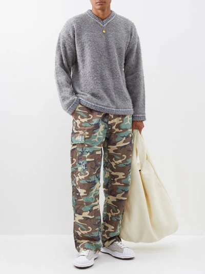 Unisex Printed Cargo Pants Woven In Green