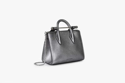 Shop Strathberry Top Handle Leather Mini Tote Bag In Silver