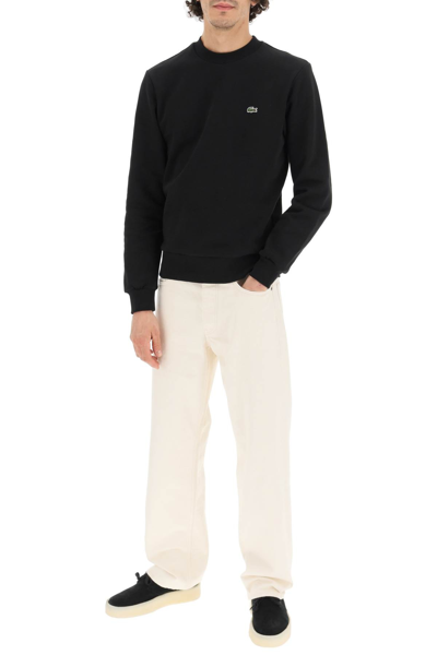 Shop Lacoste Crew-neck Sweatshirt With Logo Patch In Black