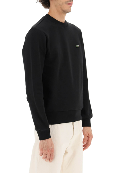 Shop Lacoste Crew-neck Sweatshirt With Logo Patch In Black