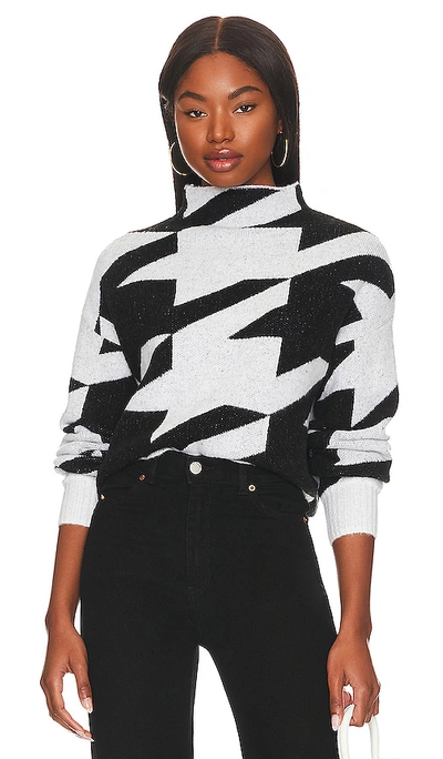 Shop Central Park West Blanche Houndstooth Mock Neck In White Jacquard