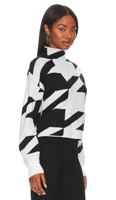 Shop Central Park West Blanche Houndstooth Mock Neck In White Jacquard