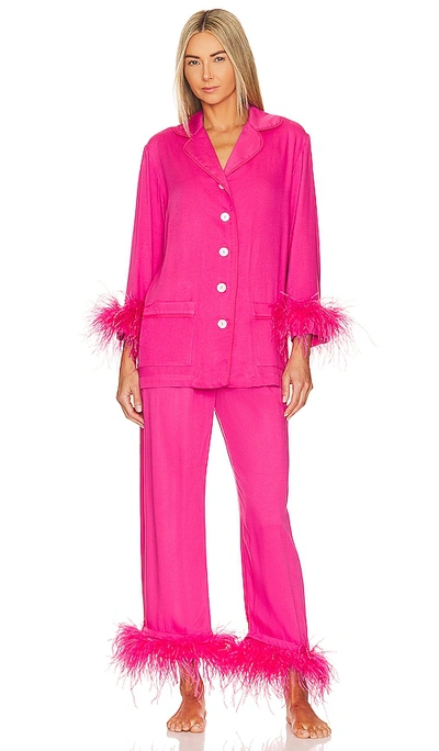 Shop Sleeper Party Pajama Set With Feathers In Hot Pink