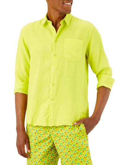 Shop Vilebrequin Men's Long-sleeve Linen Shirt In Gingembre