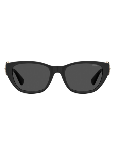 Shop Moschino Women's Buckle 55mm Cat Eye Sunglasses In Black