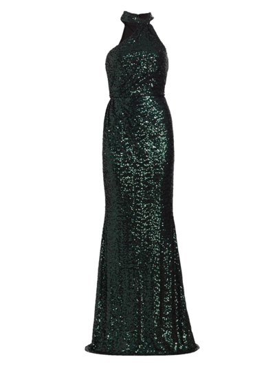 Shop Badgley Mischka Women's Sequin Asymmetric Mermaid Gown In Emerald