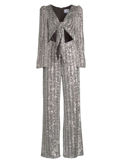 Shop One33 Social Women's Sequined Tie-front Jumpsuit In Silver