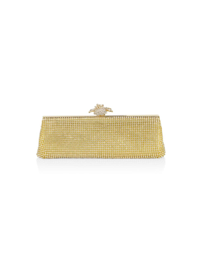 Shop Whiting & Davis Women's Flower Crystal Mesh Clutch In Gold Crystal