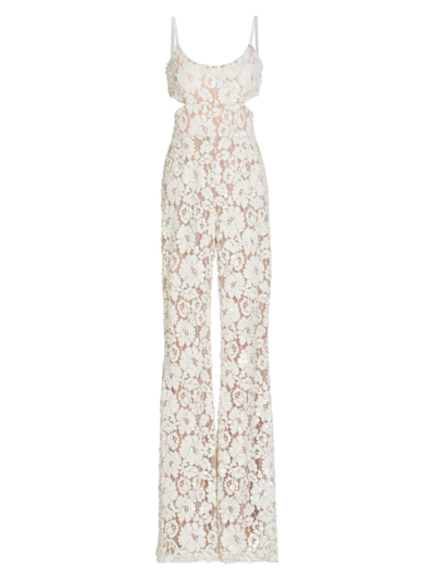 Shop Michael Kors Women's Floral Lace Cut-out Jumpsuit In Optic White Floral Lace