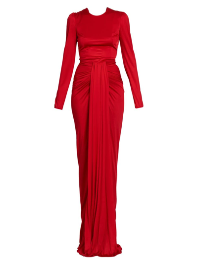 Shop Dolce & Gabbana Women's Draped Jersey Organza Gown In Rosso Lampone