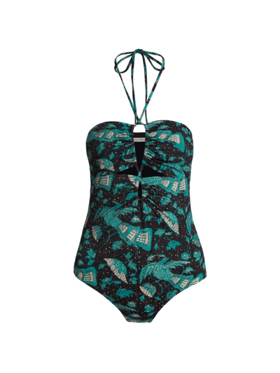 Shop Ulla Johnson Women's Minorca Maillot Halter One-piece Swimsuit In Midnight Jade
