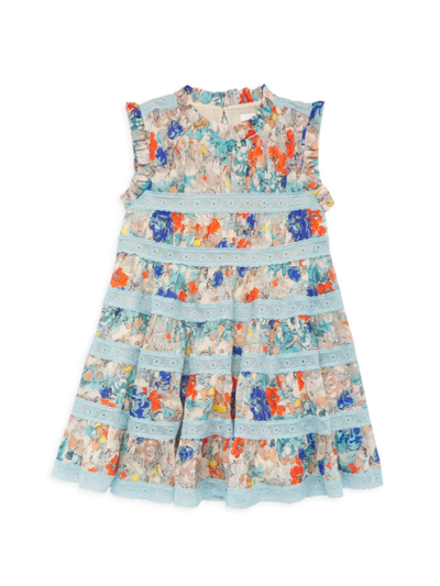 Shop Zimmermann Little Girl's & Girl's Clover Tiered Floral Sleeveless Dress In Topaz Peony Floral