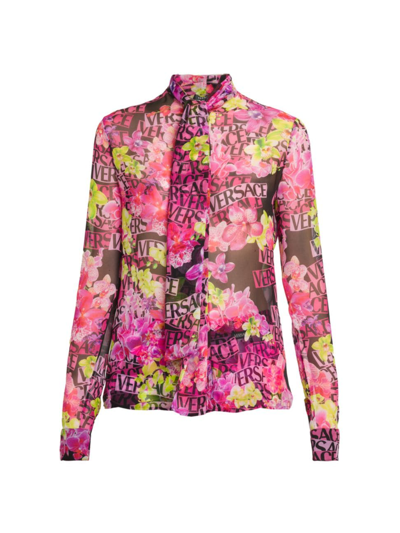 Shop Versace Women's  Orchid Blouse In Black Pink