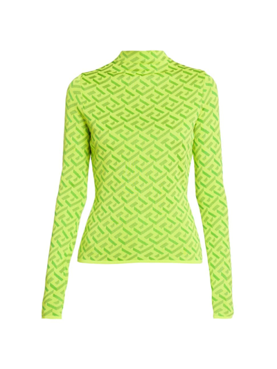 Shop Versace Women's Greca Monogrammed Turtleneck Sweater In Acid Green Green