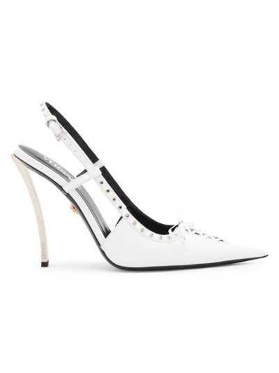 Shop Versace Women's Corset Pinpoint Leather Slingback Pumps In White