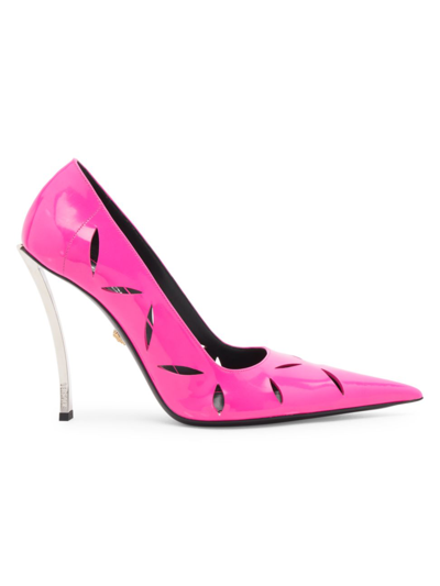 Shop Versace Women's Slash Pinpoint Patent Leather Pumps In Glossy Pink