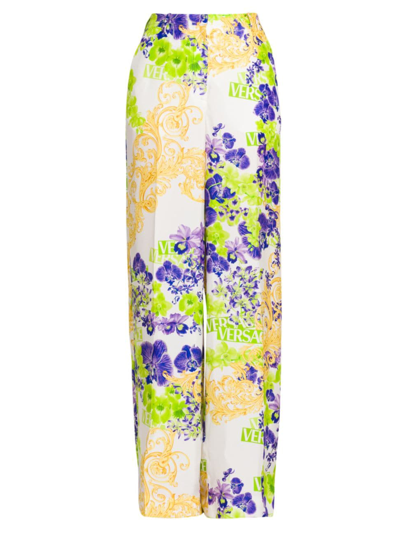 Shop Versace Women's  Orchid Pants In White Green