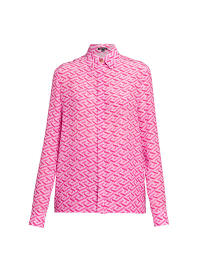 Shop Versace Women's Greca Signature Silk Blouse In Pink Fuxia