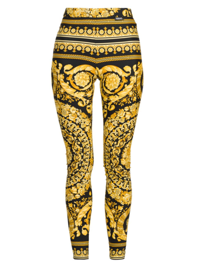 Shop Versace Women's Barocco High-waisted Leggings In Black Gold