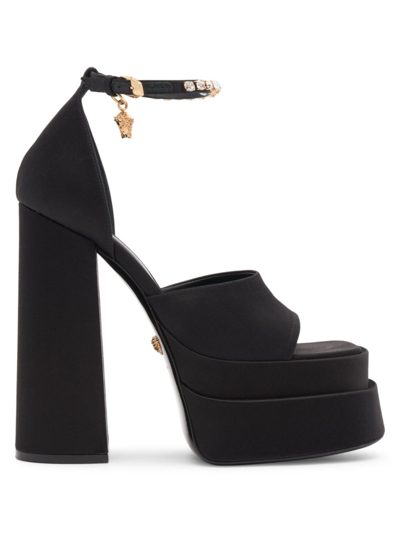 Shop Versace Women's Medusa Aevitas Satin Crystal-embellished Platform Sandals In Black