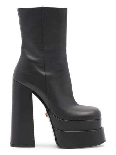 Shop Versace Women's Medusa Aevitas Leather Platform Booties In Black