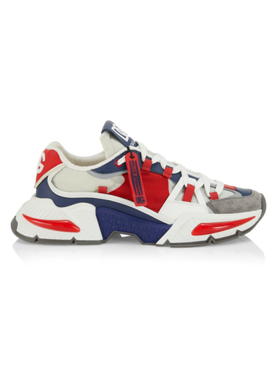 Shop Dolce & Gabbana Men's Airmaster Leather Sneakers In Rosso Bianco Blue