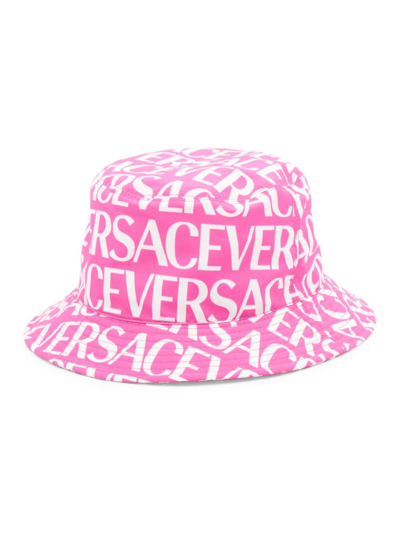 Shop Versace Women's Greca Signature Bucket Hat In Pink White