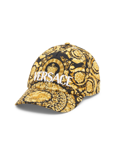 Shop Versace Women's Barocco Print Baseball Cap In Black Gold