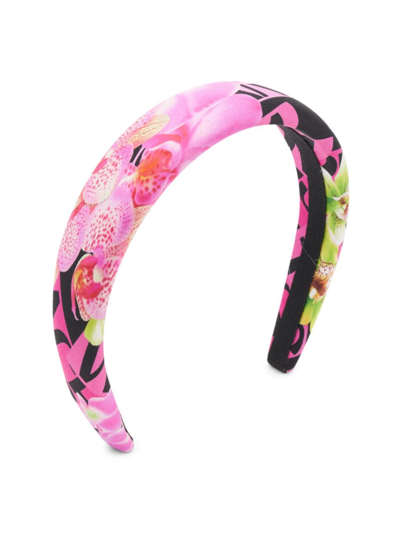 Shop Versace Women's Orchid Silk Twill Headband In Black Pink