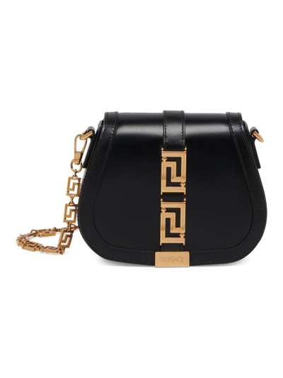 Shop Versace Women's Greca Goddess Leather Camera Bag In Black  Gold