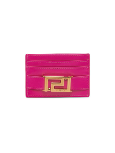 Shop Versace Women's Greca Goddess Leather Card Case In Glossy Pink