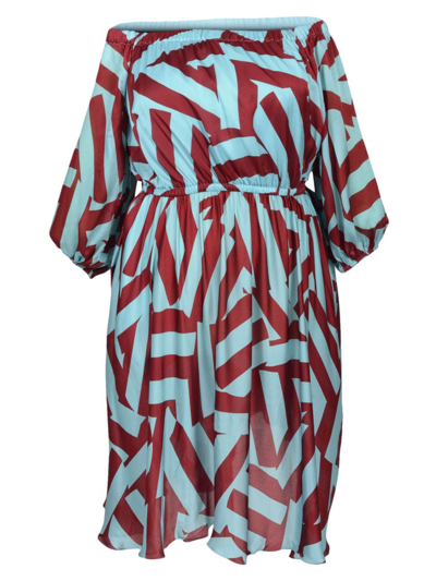 Shop Mayes Nyc Women's Edwina Printed Satin Off-the-shoulder Dress In Circle Stripes Print