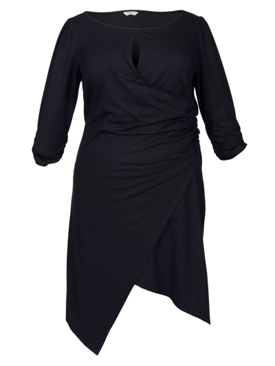 Shop Mayes Nyc Women's Plus Size Lina Keyhole Ruched Dress In Black Solid