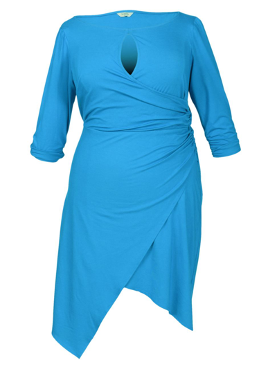 Shop Mayes Nyc Women's Plus Size Lina Keyhole Ruched Dress In Mykonos Blue Solid