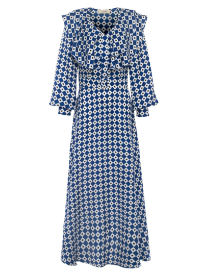 Shop Lisou Women's Ruffle-collar Silk Midi-dress In Blue Multi