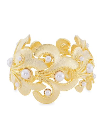 Shop Kenneth Jay Lane Women's Open Tier 22k Gold-plate & Faux Pearl Bracelet In Gold Pearl