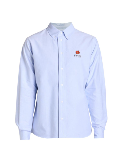 Shop Kenzo Men's Flower Crest Long-sleeve Button-down Shirt In Sky Blue