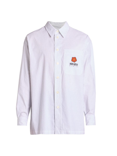 Shop Kenzo Men's Boke Flower Crest Long-sleeve Striped Shirt In Midnight Blue
