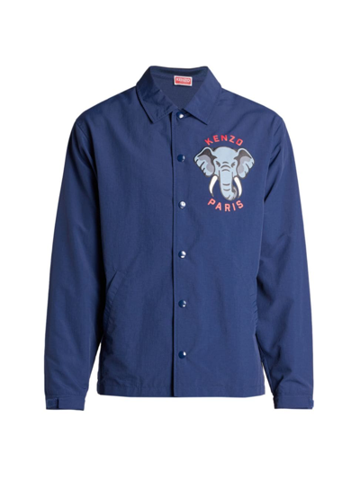 Shop Kenzo Men's Logo Elephant Coach Jacket In Midnight Blue