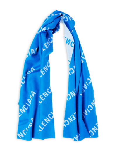Shop Balenciaga Women's Allover Logo Macro Scarf In Electric Blue