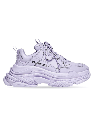 Shop Balenciaga Women's Triple S Sneakers Allover Logo In Lilac Black